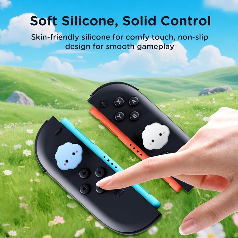 Jemdo Thumb Grips Compatible with Nintendo Switch 2 (2025) – 4pcs Blue/White Cloud Design Silicone Joystick Caps, Cute and Comfortable Controller Stick Cover Gifts for Girls & Kids - Image 2